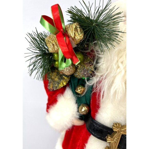 Vintage Porclain Santa Claus Figurine With Teddy Bear & Greenery - Picture 3 of 6